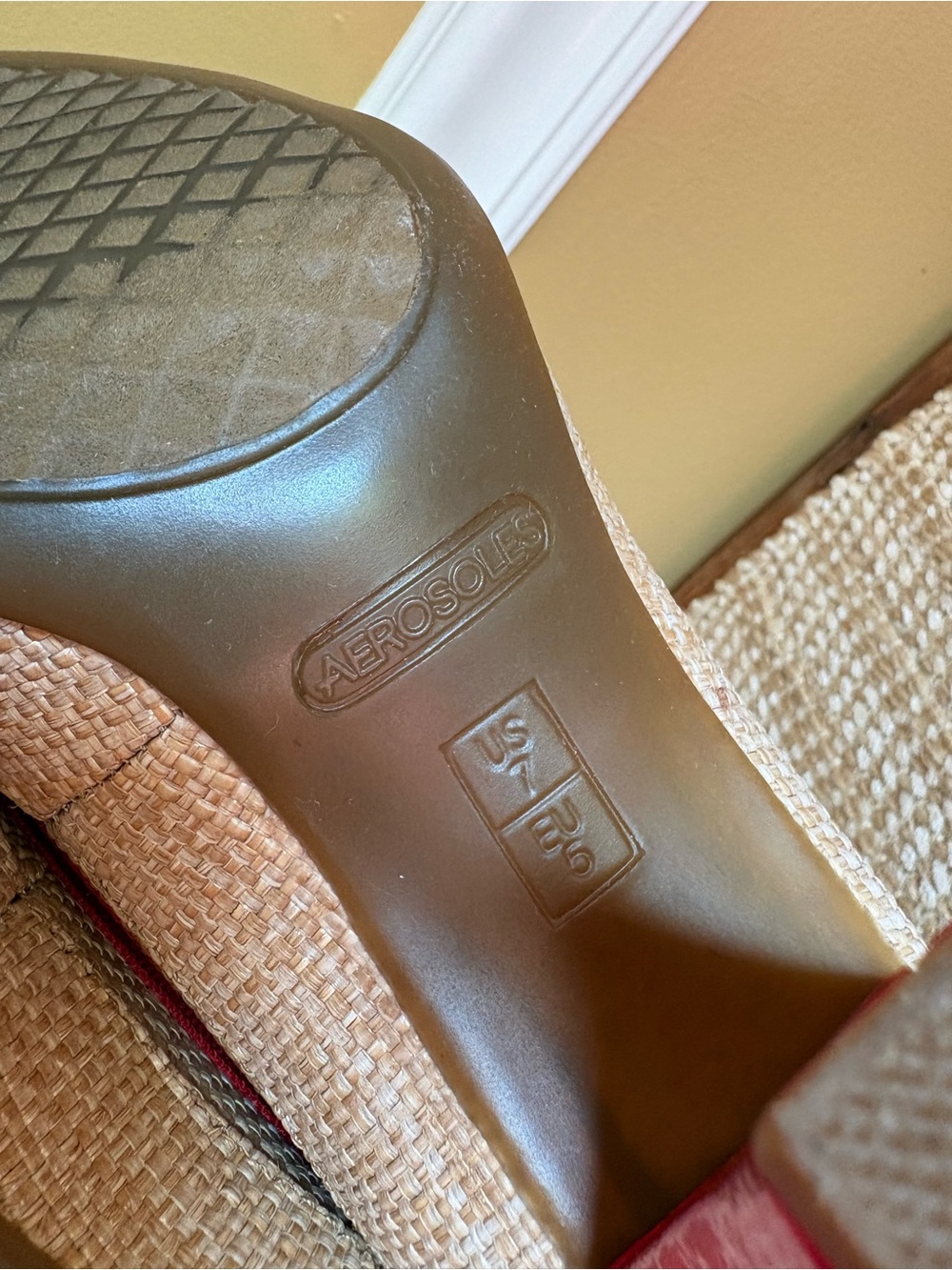 Aerosoles Beige and Red Peep-Toe High Heels with Bow Accents - Picture 5 of 5